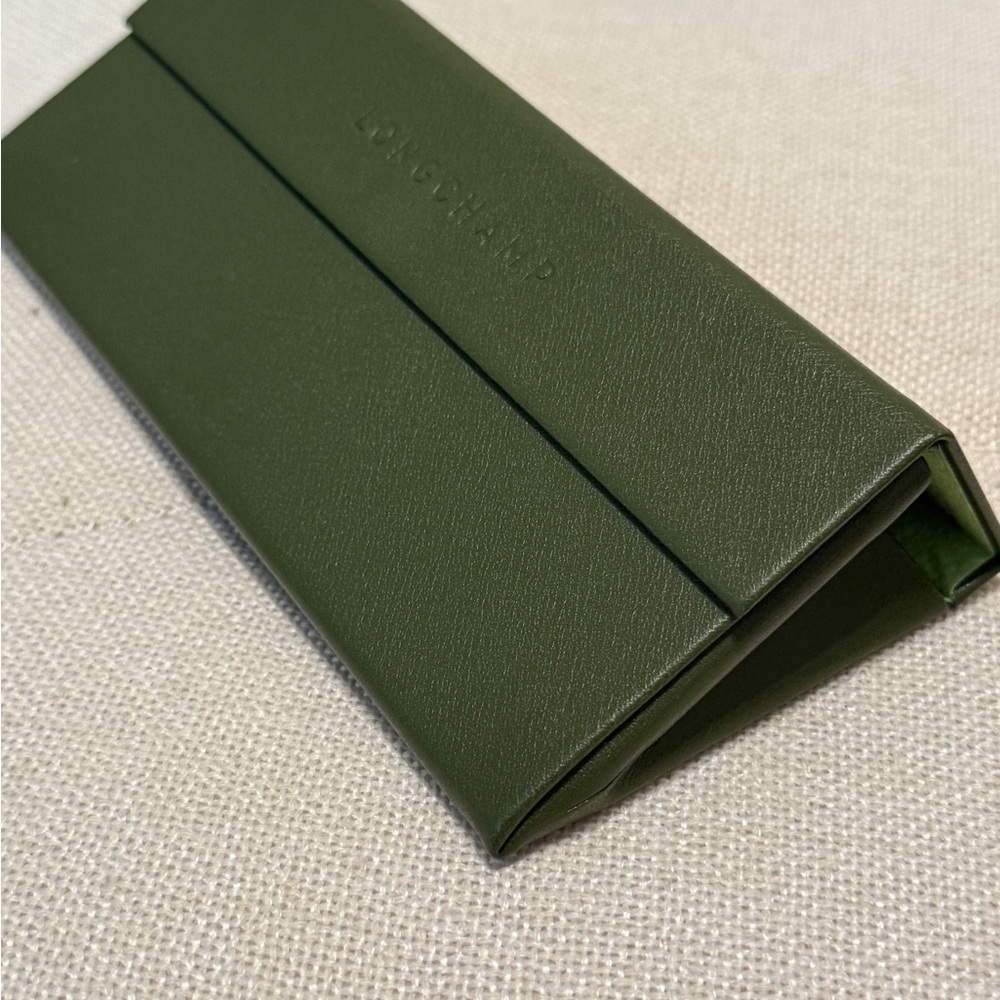 LONGCHAMP Leather Sunglasses Case NEW & UNUSED Olive Green - Picture 5 of 6